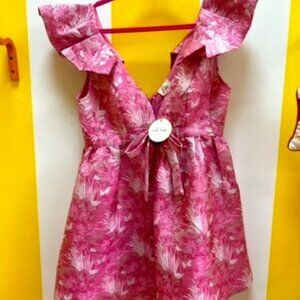 Pink & Silver Floral Lena Mini Baby Doll Dress Size L